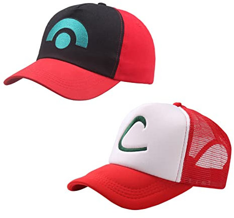 ZXRSJBL 2 PCS Ash Ketchum Tenniscap, Laufmütze, Sportmütze, verstellbare Sportmütze, billige Baseballmütze, bestickte Taktische Rebound-Mütze für Männer und Frauen