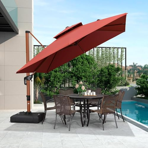 PURPLE LEAF Parasol Déporté Inclinable 3 x 3 m, Parasol De Jardin Extérieur, Grain de Bois en Aluminium, Toit à Double Rotatif 360°, Protection UV, Convient aux Villas Haut de Gamme, Rouge cardinal