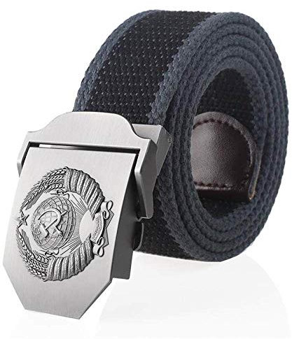 Bodmind Canvas Belt Stoffgürtel,3D Sowjetisches Nationalemblem Persönlichkeit Schwarz Dunkelgraue Seite Verstellbarer Schnitt Zu Golf Gürtel Flip Top Schnalle Metall Jeans Für Männer Bund Armee Mili