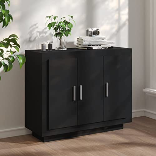 WIFESE Sideboard Schwarz 92x35x75 cm Holzwerkstoff Kommode KüChenschrank Schrank Klein Kommode Schmal Flurschrank Schmal Badezimmerschrank Komodenschrank Wohnzimmerschrank Beistellschrank