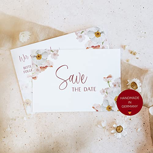 25 Save the date Karten | Hochzeit Hochzeitseinladung | Lückentext zum ausfüllenzum | Reservieren vom Termin | DIN A 6 | rosa Blumen