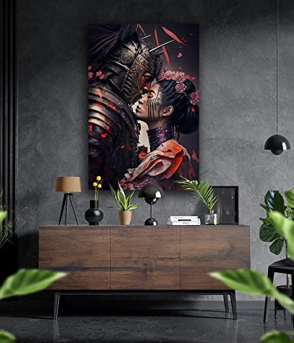 Manschin-Laserdesign Premium Wandbild aus Acrylglas oder Aluminiumverbund – Samurai und Geisha in verschiedenen Größen (Aluverbund, 60x40cm)