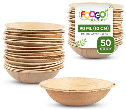 FOOGO Green 100pcs Disposable Mini Palm Leaf Bowls, 2.75 (7cm) Round | 40ml (1.4oz) Mini Sauce & Snack Pots, Ketchup Mayo Pots, Eco-Friendly Biodegradable, Like Bamboo And Paper Bowls