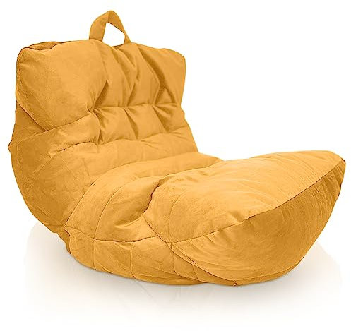 Aiire Relaxo Sitzsack XXL für Kuschelecke - Bean Bag Design aus Samtstoff mit Füllung - Riesen Sitzsäcke Erwachsene, Sitz Sack Flauschig - Bodenkissen Grob, Bodenstuhl, Bodensessel Gelb