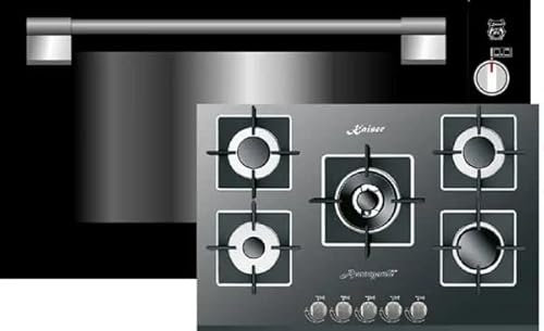 Kaiser - Juego de horno EG 9371+KCG 8382 Turbo, horno de gas empotrable, 90 cm, 79L, autárcico, parrilla autolimpiante, negro vidrio+placa de cocción de gas, cocina empotrable, negro vidrio, 3,8 KW