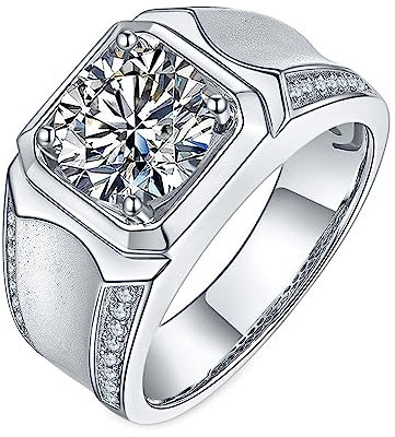 Herren Ringe, Solitaire-Design, Mattiert Herren Ring Silber Weiß Moissanite Ring 3ct Trauring Ehering Verlobung Hochzeit Geschenk Größe 65 (20.7)