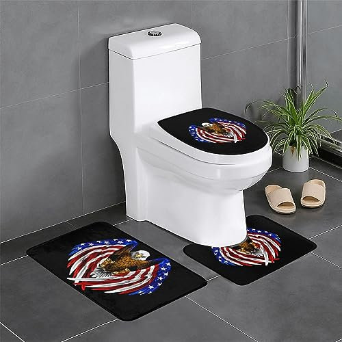 OPSREY Badteppich-Set mit USA-Flagge, patriotischer Adler, bedruckt, 3 Stück