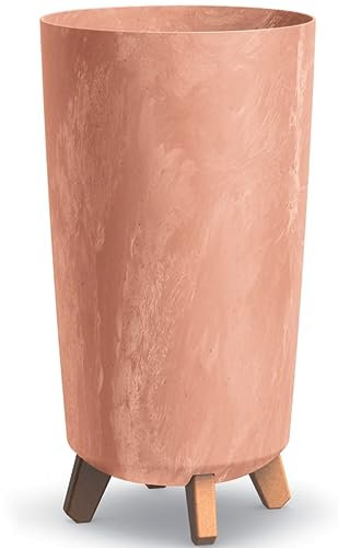 B2C Round Gracia Style Planter With Legs Tall Plant Pot Indoor Outdoor Garden Decor (Terracotta)