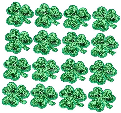 EXCEART 1 Satz 20 STK Klee Patch Stickereiflicken Für Kleidung Annähen Hutflecken Irische Aufnäher Kleeblatt-Applikationen Glücksklee-Patches Kleeblätter Top-Kleidung Vliesstoff Pailletten