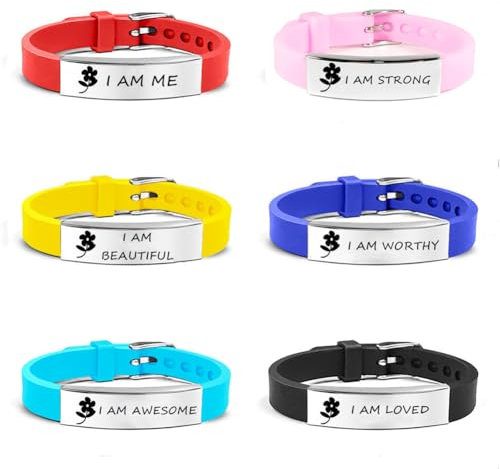 ForeverWill 6 Stücke Einstellbare Motivation Silikon Armband Gummi Armbänder Inspiration Affirmation Erinnerung Armreif Jugendgruppen Inspiration Schmuck Geschenke für Erwachsene Preteen Teenager