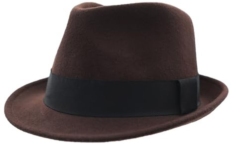 Decentron Chapeau d'hiver en feutre de laine pour homme - Chapeau Fedora à bord court, café, 7 3/8