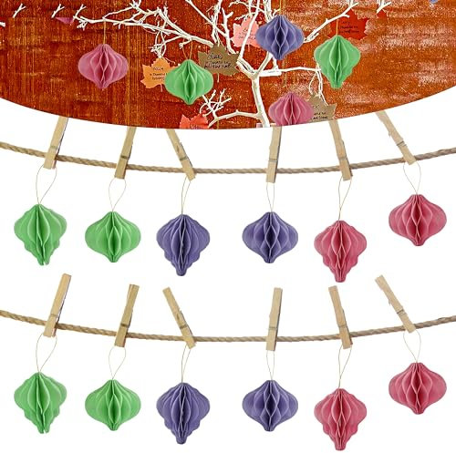 Weihnachtskugeln mit Wabenmuster, 8 cm, Papierornament zum Aufhängen, mit Mini-Magnet für Weihnachtsbaum, Partykugeln mit goldener Schnur für Zuhause, 12 Stück