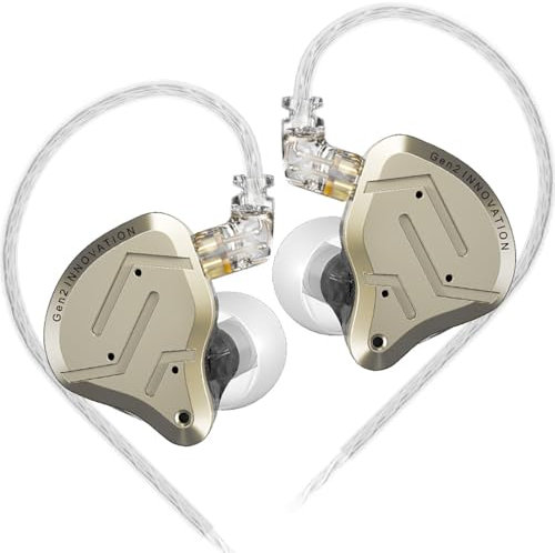 KZ ZSN PRO 2 HiFi IEM Earbud, Dynamic Driver and Balanced Armature Hybrid in-Ear Headphone,KZ Heavy Bass Music Wired Earphone (Golden, Without mic)