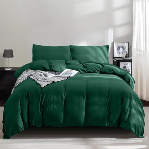 jianandi Bettwäsche Baumwolle Musselin, Mikrofaser Bettwäsche Set, Weich Bügelfrei Knitterfrei Bedding Bettwäsche mit Reißverschluss, Dunkelgrün, (Bettbezug 135x200 cm + 1 Kopfkissenbezug 80×80 cm)