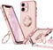 XYZ for iPhone 12 Case with Stand, Double Ring Holder for Girls Women, Luxury Cute Bling Protective Phone Cover for iPhone 12, Pink