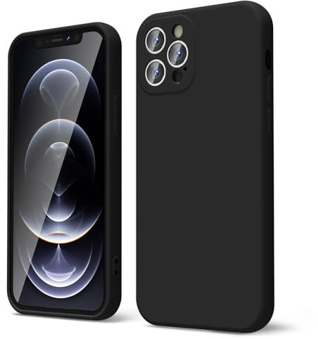 oakxco for iPhone 12 Pro Max Case Liquid Silicone, Soft Rubber Gel Elegant Aesthetic Basic Simple Cover, Cute Thin Slim TPU Matte Solid Color Plain Smooth Case for Women Men, Black