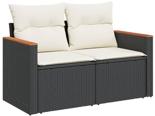 vidaXL Gartensofa mit Kissen 2-Sitzer, Sofa mit Staufach unter Sitzfläche, Terrassensofa mit abnehmbarem waschbarem Bezug, Gartenmöbel Sofagarnitur, Schwarz Poly Rattan