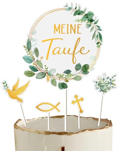 9 Stück meine Taufe Kuchendekoration Taube Fisch Kreuzen Tortendeko Cake Topper Tortenaufsätze Geschenke Muffin Tortentopper für Jungen und Mädchen Konfirmation Party deko (Gold)