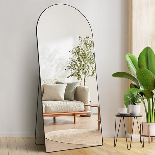 VEVOR Miroir Pleine Longueur arqué, 1800x810 mm, Grand Miroir de Sol Mural à Suspendre en Verre trempé avec Support, Cadre en Alliage d'aluminium, Miroir de Dressing Complet pour Salon, Chambre, Noir
