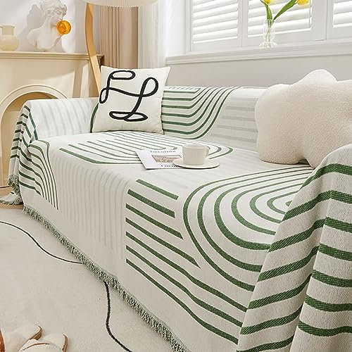 Bishilin Sofabezug Ecksofa 180x130CM, Couchbezug 1 Sitzer Modern Grün Geometrie mit Quasten Überzug Sofa Katzen Kratzfest rutschfest