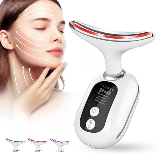 POFIBO Massaggiatore Viso - Dispositivo di bellezza antirughe con 4 Modalità 3 Colori, Dispositivo antirughe per la pelle che stringe e solleva