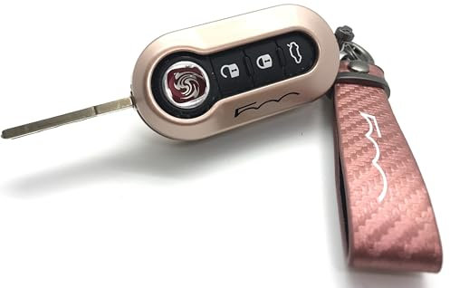 Nordecco - Portachiavi lucido compatibile con Fiat 500C 500-500L Abarth Grande Punto Brava, Panda Stilo, Linea (portachiavi rosa, custodia glitterata oro rosa)