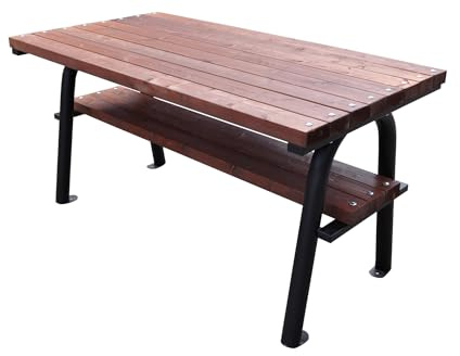 Primario Grande Gartentisch aus Skandinavischem Holz - Gartenmöbel mit Pulverbeschichtet Rahmen - Gartentisch Wetterfest mit Bodenbefestigung - Garten Tisch (Primario, Braun 100cm,Breite 60cm)