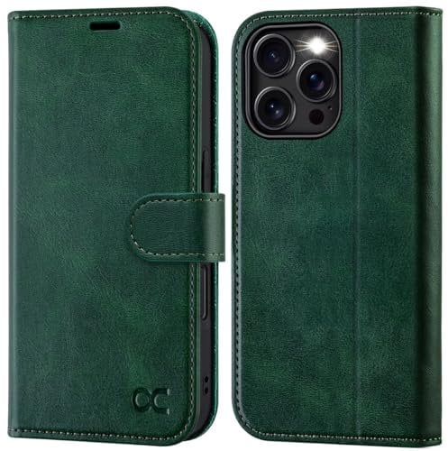 OCASE for iPhone 16 Pro Case, PU Leather Wallet, Magnetic Flip Folio Cover with RFID Blocking, Card Holders, Shockproof TPU, and Kickstand for 6.3 Inch iPhone 16 Pro (2024), Dark Green