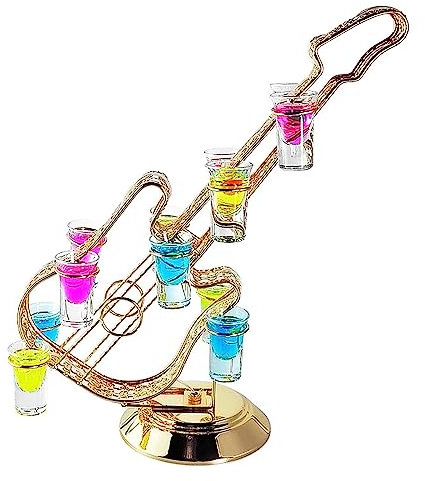 Portabicchieri da vino a LED, espositore for bicchieri da vino a 7 colori con 12 bicchieri da vino, ripiano for cocktail ricaricabile a forma di chitarra, for bar, discoteche, club, feste private