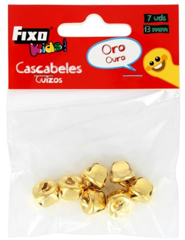 Fixo Kids - Bolsa 7 Cascabeles Metal Dorado 13mm ø, Manualidades Escolares y Decoraciones Infantiles, Navidad, Celebraciones y Fiestas