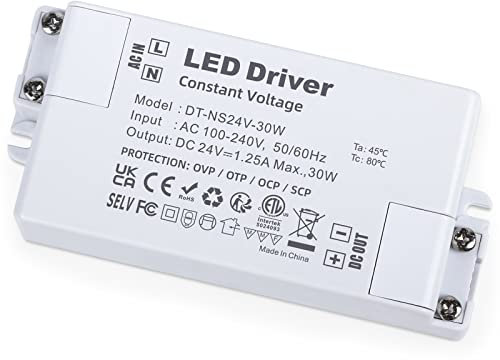 YAYZA! LED Trafo 24V 30W, LED Transformator 230V auf 24V DC Netzteil, IP44 LED Driver, Konstantspannungs Treiber für Streifen Lampen G4, MR11, GU5.3, MR16
