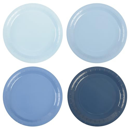AimFun Dusty Blue Paper Plates Gradient Blue Party Plates 7”Disposable Round Dessert Plates for Birthday Wedding Bridal Engagement Baby Shower Party Supplies 4 Colors (24, Dusty Blue)