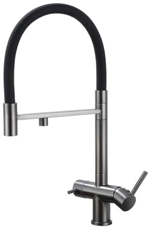 Robinet Osmoseur Cuisine Extractible 3 en 1 Flexible Mitigeur Evier avec Douchette 1 Trou,gris Pistolet