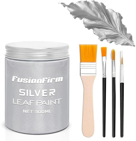 Peinture acrylique argentée métallisée, 300 ml, peinture liquide en forme de feuille d'argent, non toxique, ne se décolore pas, pour travaux manuels, toile, bois, tissu, céramique, pierre, avec 1