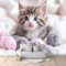 Foto Tapete Wandbild Wollknäuel Süße Katze 250x175 cm Tapete Vliestapete 3D Effekt Tapete Vlies Wandbild Wohnzimmer Schlafzimme Wanddekoration Fototapete