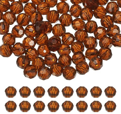 PATIKIL 8mm Rondelle de cuentas de cristal, 100 piezas de cuentas de bola facetadas de vidrio sueltas para hacer joyas, pulseras, collares, pendientes, móviles y manualidades, color ámbar