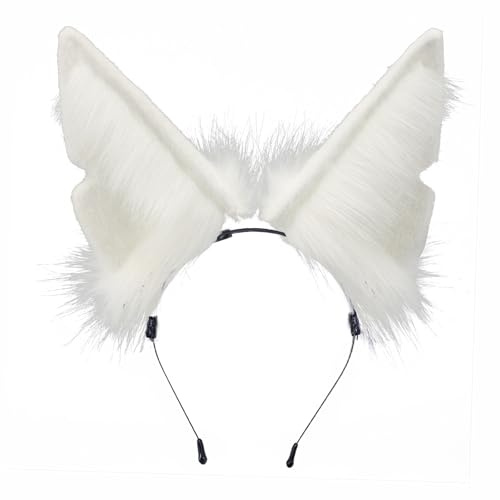 Blooshow Handgemachte Wolf Ohr Stirnband Fox Ohr Haarband Wolf Cosplay Requisiten (Weiß)