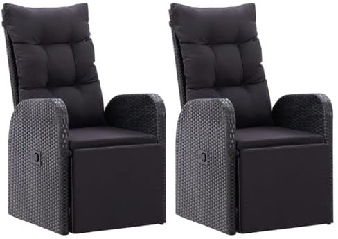 ChicAbode Gartensessel mit Kissen 2 STK. Verstellbar Schwarz Poly Rattan Gartenstuhl Verstellbar, Stuhl mit Liegefunktion, Terrassenstuhl Gartenmöbel