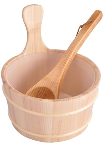 VICASKY Wooden Sauna Bucket and Spoon Set Large Capacity Smooth Edges for Sauna Bathing
