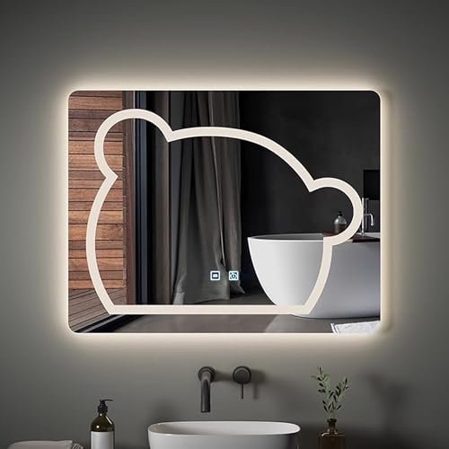KELENMNAZT Rechteckiger beleuchteter Wandspiegel Eitelkeitsspiegel mit intelligenter Steuerung mit 3 Farben dimmbar Anti-Beschlag Modernes HD-Glas(70 * 90cm)