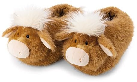 NICI Hausschuhe Hochlandrind McMooray 36-39 (M) - braun - Warme Kuscheltier Hausschuhe aus Plüsch für Kinder und Erwachsene, Tier-Schuhe mit Anti-Rutsch Sohle, Slippers