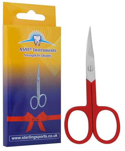 ASM Professional Nail Scissors Curved Manicure Cuticle Scissors - Heavy Duty Cuticle Trimmer for Eyebrow, Beard, Nose Hair Trimming - Beauty Scissor Gifts for Women & Men (Red)