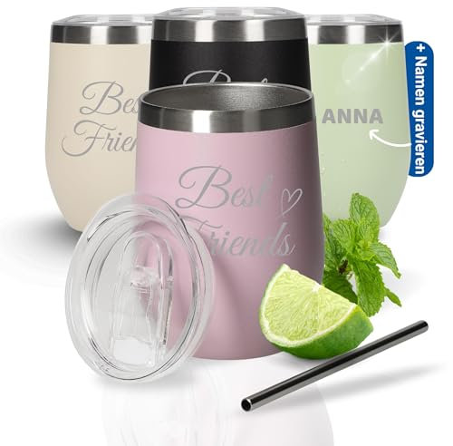 Gobelet à vin personnalisé 350 ml - Gobelet à double paroi en acier inoxydable pour garder les boissons froides pendant longtemps - Gobelet avec couvercle et paille - Idée cadeau personnalisée pour