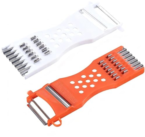 2 Stück 6-in-1 Multifunktions Gemüseschäler, Gemüse Schäler, Scharfe Edelstahlklinge, Gemüsehobel, für Obst und Gemüse Mühelos Schälen, Rot, Weiß