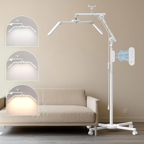 STASUN Halbmond-Stehlampe,28 Zoll Faltbare Wimpern Lampe mit Telefonhalter für Wimpernverlängerungen,45W Dimmbares LED Stehlampe für Nail Tech, Beauty, Kosmetik Lash Light