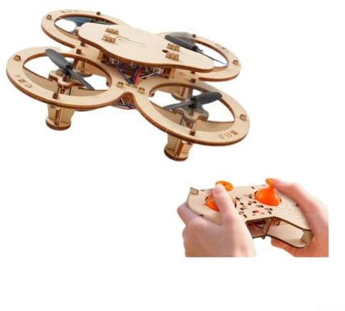 Kit de modelo de avión montado de madera DIY control remoto cuadricóptero 4 ejes estabilidad de vuelo educativa actividad de construcción para madera color 24x19x5 cm