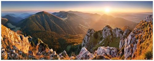 Wallario Memoboard aus Glas mit Motiv, Magnet-Tafel in 32 x 80 cm in Premium Qualität Berglandschaft mit Sonnenuntergang in der Slowakei
