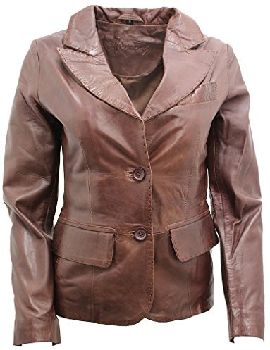 Infinity Ladies Casual Brown Leather Blazer Jacket