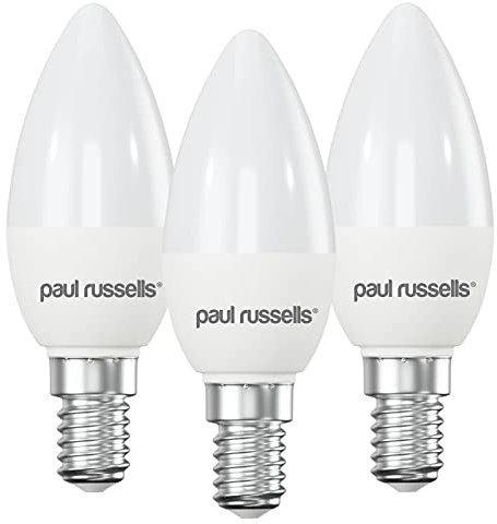 paul russells LED Light Small Edison Screw E14, 25watt Equivalent, 2.5W 250LM LED Bulbs, 2700K Warm White Lamps, Frosted C35 SES Candle Energy Saving (Not Dimmable) Chandelier Lightbulbs, 3 Pack