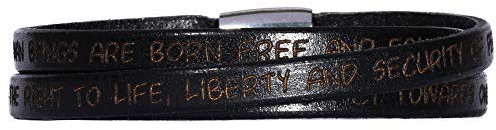 GILARDY GHR-BR1BK60 Human Rights Leder-Armband BR1 in der Farbe Black/Schwarz mit Gravur der Menschenrechte 60 cm - Large